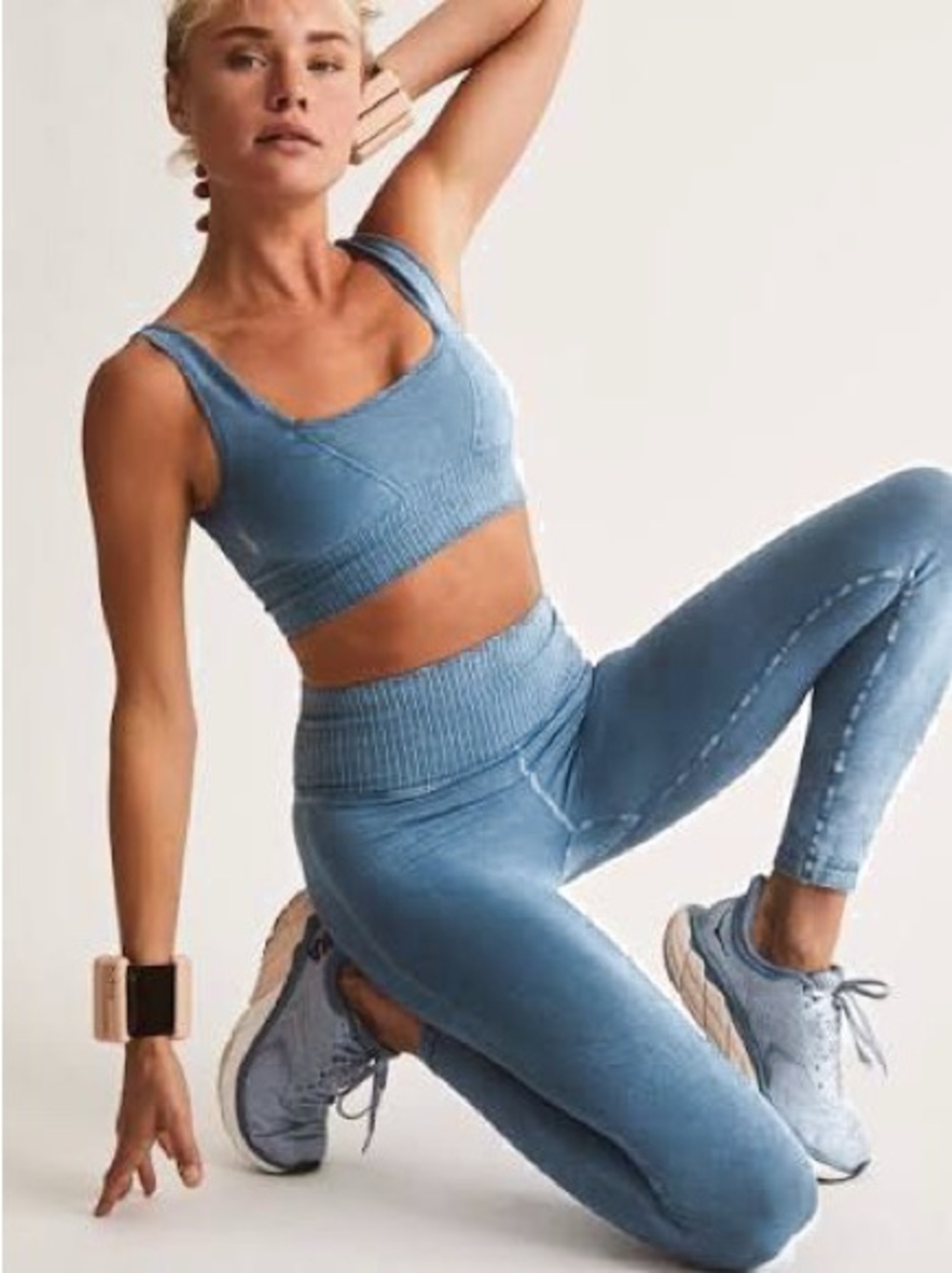 Free People Movement Good Karma Blue Ribbed Sports Bra Leggings Set XS/S
